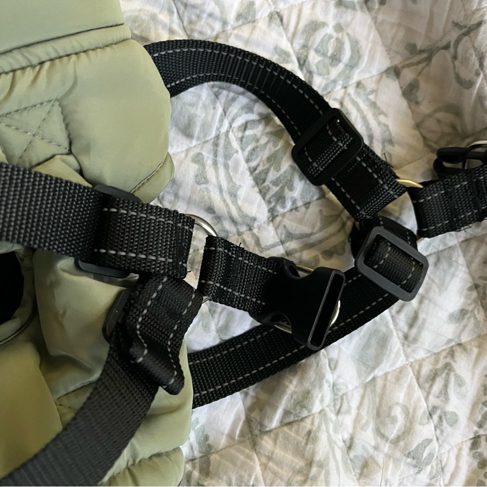 Olive Quilted Dog Harness Jacket with Black Straps - Picture 4 of 5